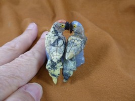 y-bir-pa-454 PARROT Macaw pair bird green gemstone SOAPSTONE figurine lo... - $20.56