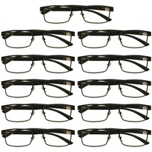 11 Packs Mens Rectangle Metal Frame Reading Glasses Black Spring Hinge Readers  - £23.17 GBP