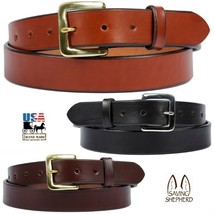 BRIDLE LEATHER BELT - 1¼&quot; Wide &amp; Thick Amish Handmade for Dress Work USA - £46.35 GBP+