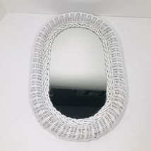 Vintage White Wicker Vanity Mirror Oval 12” X 18” Shabby Chic Hong Kong - £22.11 GBP