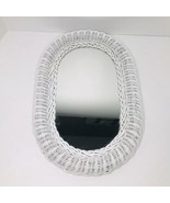 Vintage White Wicker Vanity Mirror Oval 12” X 18” Shabby Chic Hong Kong - £21.36 GBP