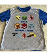 Mojang Minecraft Boys Gray Blue Creeper TNT Pig Axe Short Sleeve Pajama ... - £7.35 GBP
