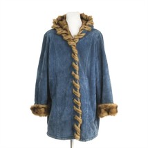 Dennis by Dennis Basso Blue Leather Faux Fur Lined Trim Jacket Coat Womens 2X - £79.11 GBP