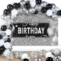 Black And Silver Birthday Party Decorations Black Silver Balloons Arch Garland K - £23.59 GBP
