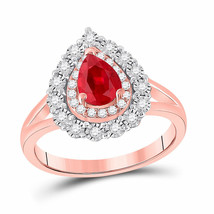 14kt Rose Gold Womens Pear Ruby Teardrop Diamond Halo Ring 1-1/4 Cttw - £877.85 GBP