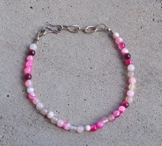 Pink Clear Mini Glass Seed Bead Beaded Ankle Bracelet Anklet Adjustable 8-1/4&quot; - £9.51 GBP
