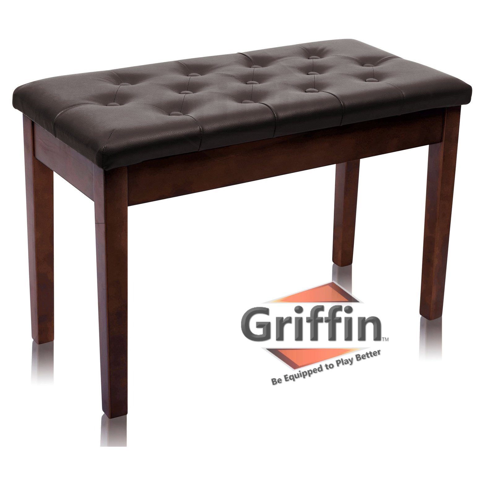 GRIFFIN Brown Wood PU Leather Piano Bench - Double Vintage Design, Ergonomic Cha