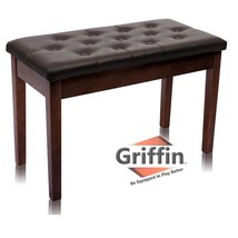 GRIFFIN Brown Wood PU Leather Piano Bench - Double Vintage Design, Ergon... - $70.95