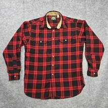 Vintage Cabela's Red Black Flannel Corduroy Collar Shirt Mens Large Made... - $47.02