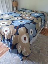 Marimekko Unikko Large Floral Comforter Blue Tan Brown Floral Queen Size - £79.35 GBP