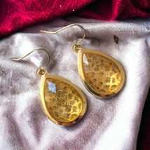 Gold Filigree Earrings Translucent Acrylic Overlay Dangle Teardrop Tone ... - $17.80