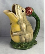 Vintage Majolica Style Pottery Hand Painted Frog on Lilly Pad Pitcher 9&quot;... - €33,78 EUR