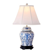 Beautiful Blue and White Porcelain Temple Jar Table Lamp Chinoiserie Floral 29&quot; - £289.71 GBP