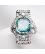 Woman&#39;s Wedding &amp; Engagement Ring, Aquamarine Asscher Cut Diamond Art de... - £174.34 GBP