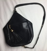Tignanello Black Leather Bag Purse Big Tassel Pre Owned Very Nice - $49.49