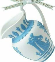 Wedgwood White Iconic Pitcher Ornament Neo-Classical Blue Raised Relief ... - $62.27