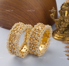 VeroniQ Trends-Traditional Gold Plated Pachi Kundan and Pearl Bangles - £153.39 GBP