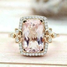 4 Ct Brilliant Cushion Cut Morganite Halo Engagement Ring 14K Rose Gold Finish - £87.31 GBP