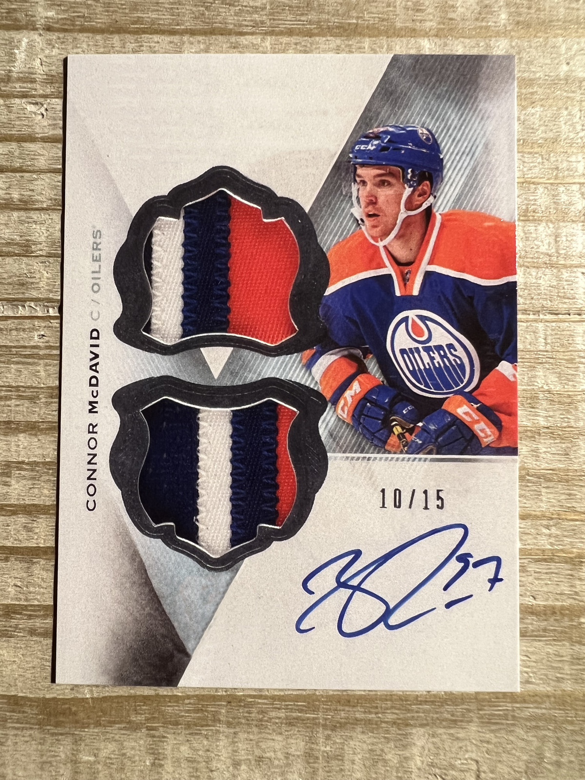 Connor McDavid 2015 Rookie Dual Printed Patch Autograph Facsimile RP Card