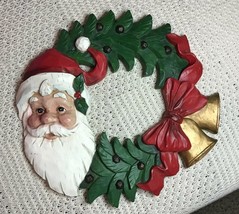 Vintage Resin Santa Christmas Wreath Hanging Wall Plaque Sign 3D Relief ... - £45.51 GBP