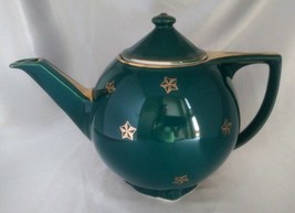 Vintage HALL 6-Cup Teapot (0740) Spruce Green w/ Gold Trim, Stars - £15.33 GBP