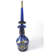 Antique Persian Cobalt Blue Glass Decanter Bottle Gilt Gold with Stopper... - £82.22 GBP