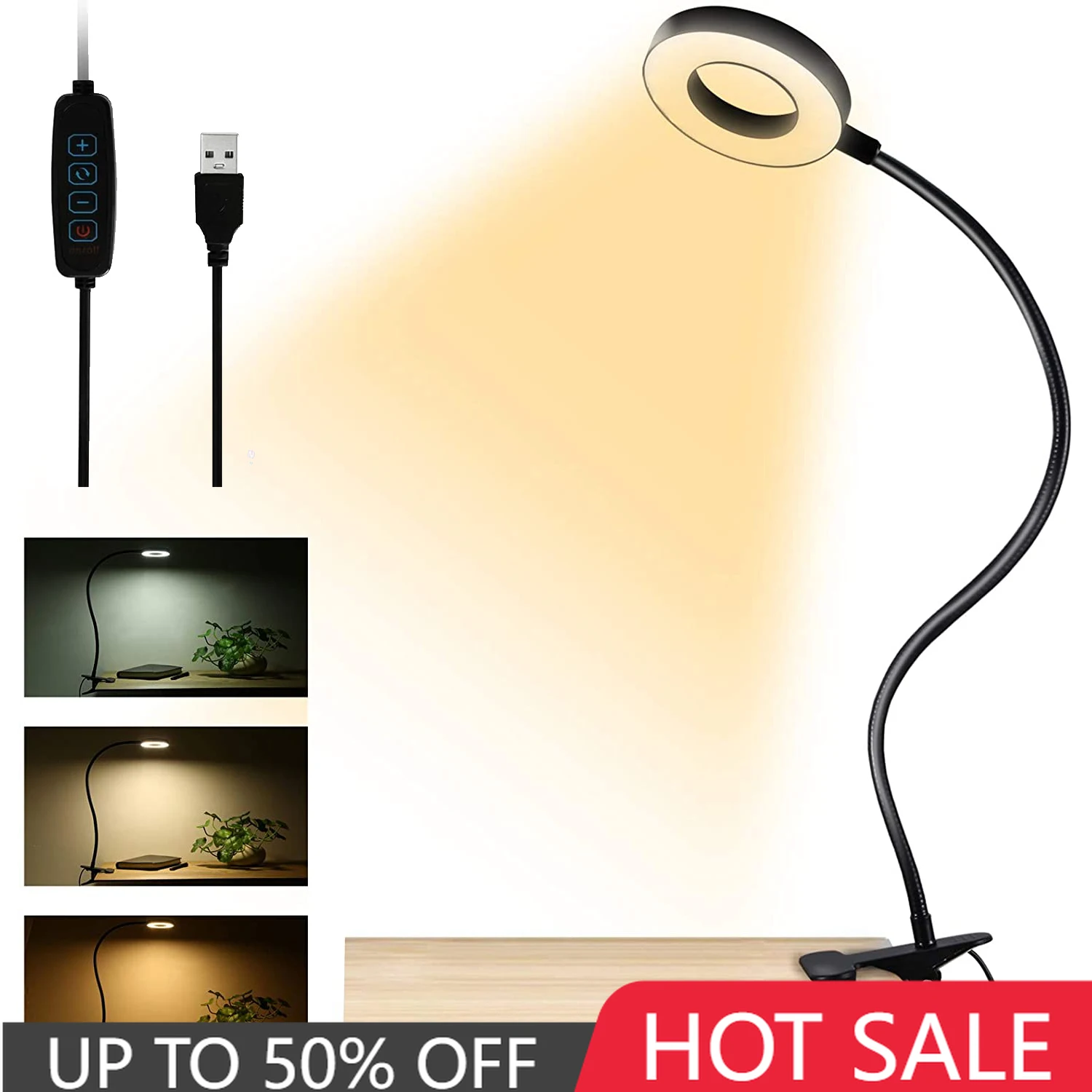 Clip on Desk Lamp USB Table Lamp Eye Protection LED table Light Bendable - $19.40