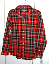 CAT &amp; JACK BOY'S LS RED PLAID BUTTON SHIRT-L(12/14)-NWT-WRINKLE FREE STR... - $9.95