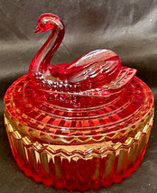Vintage Swan 2 Piece Glass Tidbit Box RED/Yellow/Orange Stands 5&quot; x4-1/2&quot; W - £27.17 GBP