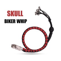 42&quot; Leather Motorcycle Get Back Whip 1 Ball &amp; Skulls Handlebar Red Biker Whip - £23.45 GBP