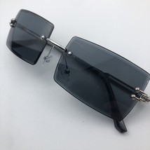 Dark Gray Tint Rimless Rectangle Silver Frame Retro Shades Mens Sunglasses  - $11.30