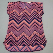 Pink Republic Womens Shirt Size XS Pink Chevron Cap Sleeves Round Neck Classic - £7.82 GBP
