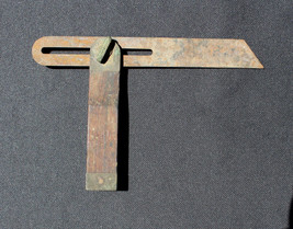 Vtg Wood &amp; Brass Sliding Bevel Angle Finder 9&quot; Tool  w/Decorative &quot;Shell&quot; Knob - £15.73 GBP