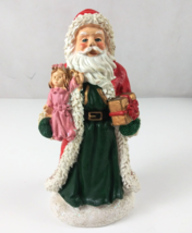 Greenbrier Beautiful Red &amp; Green Santa Holding Present &amp; Doll 7&quot; Figurine - $11.63