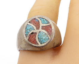 925 Silver - Vintage Antique Turquoise &amp; Jasper Cocktail Ring Sz 9 - RG7027 - $60.91