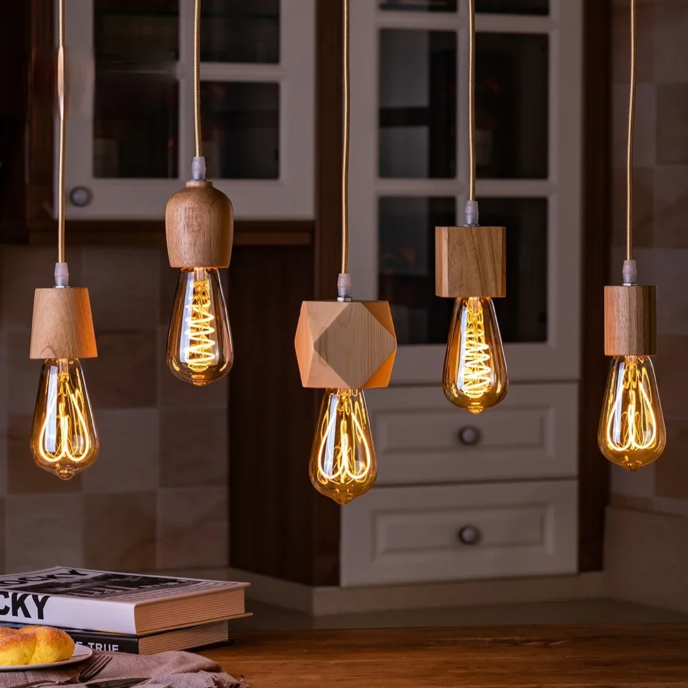 1PCS Wooden Pendant Lights Hanging Light Chandelier Wood Pendant Lamp for - £14.06 GBP