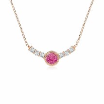 ANGARA Vintage Style Pink Sapphire and Diamond Curved Bar Pendant in 14K Gold - £556.25 GBP