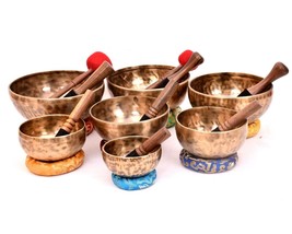 5 -10 inches Singing Bowl set of 7 -Chakra Healing Tibetan Bowls yoga Meditation - £395.98 GBP