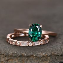 1.20Ct Brilliant Oval Cut Emerald Engagement Bridal Ring Set 14k Rose Gold Over - £70.99 GBP