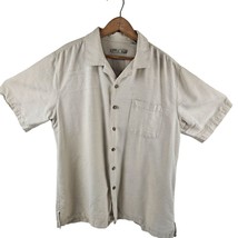 Batik Bay Shirt Mens Size L Silk Short Sleeve Button Up Casual Cream Lightweight - £22.08 GBP