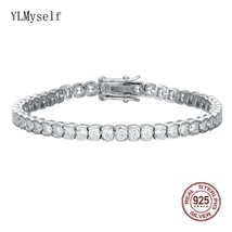 Solid 925 Silver Bracelet Pave 3 mm Clear Zircon 15-18 CM Lovely Real Fi... - £104.48 GBP