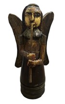 Hand Carved Wooden Folk Art Angel Figure Musical Flute Made In India Primitive - £55.38 GBP