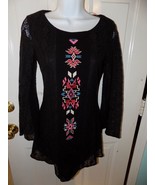 Flying Tomato Black Lace Aztec Boho Mini Dress Long Bell Sleeve Size S EUC - €47,40 EUR