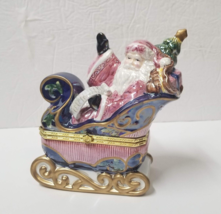 Porcelain Santa Trinket Box Avon Christmas Cheer Sleigh Candy Mint Dish Figurine - £7.82 GBP