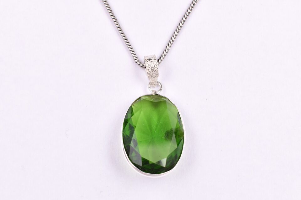 Primary image for Handcrafted Silver Plated Oval Peridot Elegant Pendant Necklace Women Daily Wear