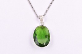 Handcrafted Silver Plated Oval Peridot Elegant Pendant Necklace Women Daily Wear - £18.69 GBP+