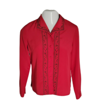 Laura Scott Women&#39;s Button Up Collared Shirt ~ Sz 8P ~ Red ~ Long Sleeve - £17.68 GBP