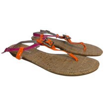 Lane Bryant Sandals Women 9 Wide Wedge Pink Orange Flat Thong Ankle Strap Buckle - £15.09 GBP