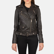 LE Alison Brown Leather Women Biker Jacket - $139.00+