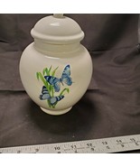 Ceramic White With Blue Butterflies Ginger Jar With Lid FTD 8&quot; tall. - £11.50 GBP